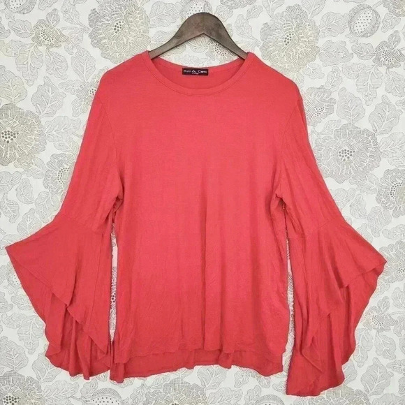 NWOT Red Kim & Cami Womens Ruffle Flare Sleeve Top X-Large Crewneck - Picture 1 of 7